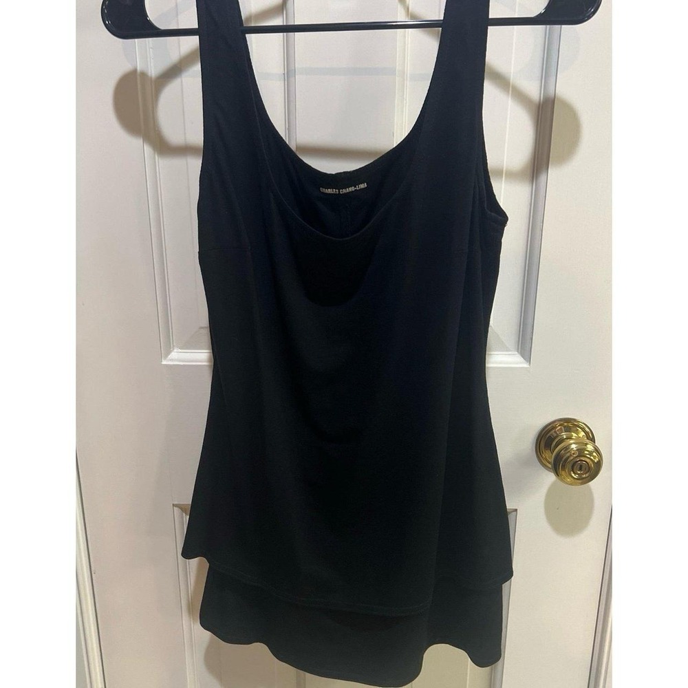 Charles Chang Lima Women's Black Sleeveless Tank Top Blouse Designer Size 8
